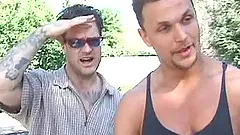 Cougar takes cum in mouth after slammed outdoor in DP threesome clip