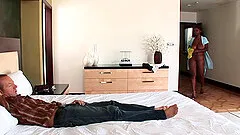 Chubby ebony cowgirl with bug juggs getting drilled hardcore in a steamy interracial shoot