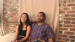 Amateur Asian babe getting her pussy fingered then slammed hardcore in a spicy interracial shoot