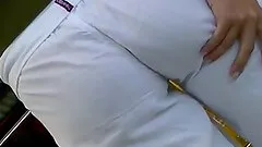 Blonde hottie with nice butt gets caught on a voyeur's cam