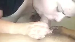 Nerdy amateur brunette tries hard to milk this dick dry