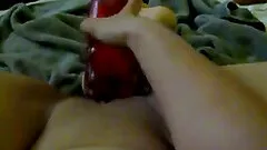Amateur bitch drills her cunt with realistic dildo in homemade clip