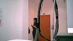 Slim amateur brunette strips in homemade solo video