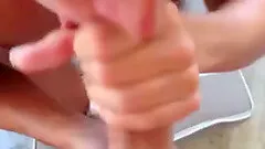 Blonde milf milks a cock dry on her face in homemade POV