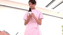 Slim Japanese nurse sucks and rides a patient's cock at her work place
