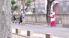 A funny clip of a Japanese babe dressed like a mascot getting fucked