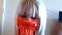 Blonde hussy shakes her fuckable butt in front of a webcam