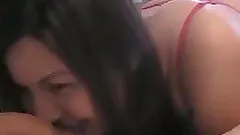 Attractive brunette teen wearing a bra sucks a cock in homemade POV