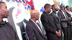 Daring blonde enjoys getting slammed in hardcore interracial gang bang