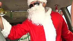 Adorable brunette with long hair giving massive dick stunning blowjob in the car