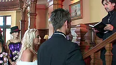 Horny slut gets pussy banged in group sex hardcore