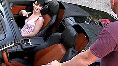 A hot brunette teen gets fucked hard outdoors in a car