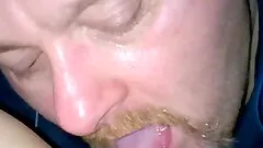 A nerdy dude licks his wife's shaved pussy in homemade POV