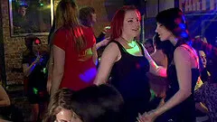 Angelic drunkard babes giving her guy superb blowjob in the club party