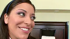 Audrianna Angel, wearing a college uniform, gets her cunt banged