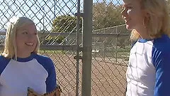 Devoted lesbian blondes with long hair masturbating with big toys in close up shoot