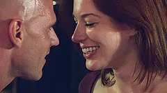 Beautiful porn star with small tits enjoying a hardcore fuck on her sofa