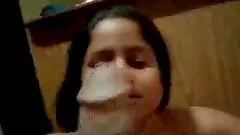 Chubby amateur girl blows and gets facialed in homemade POV
