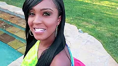 Curvy ebony showcasing her oiled black butt then getting drilled hardcore in interracial sex