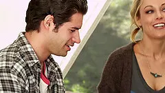 Kayden Kross takes cumshot on her tits after hardcore bonking