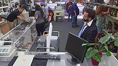 Handsome gay guy with short dark hair sucking a stranger's big cock