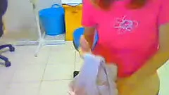 Blond milf wearing glasses masturbates her pussy in webcam solo clip