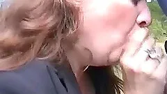 Mature bitch sucks a weiner outdoors in homemade POV