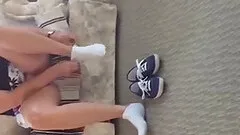 Webcam solo with amateur chick wearing a miniskirt and socks