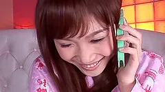 Long haired Japanese model masturbates affectionately while fingering