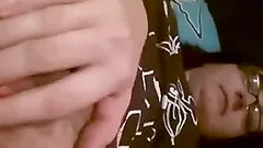 Nerdy amateur brunette wearing glasses fingers her cunt