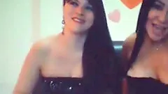 Two chubby amateur brunettes go lesbian in webcam video