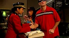 Two kinky retro bitches share a weiner in FFM video