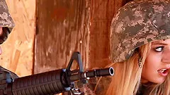 Blonde babe in military uniform gets fucked hardcore by her colleague