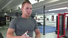 Gay fighters spar in the ring then strip and fuck each other hard