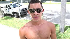 Handsome gay guy with short hair giving a titillating blowjob before getting his asshole drilled doggystyle