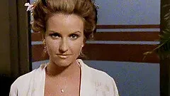 Angelic lesbian with big tits in lingerie feasting her pussy using huge toy