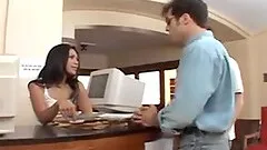 Japanese office girl milks a few cocks dry on her face