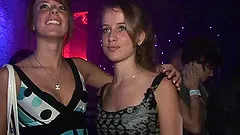 Amateur brunette wearing sexy shorts shakes her butt in a club