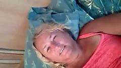 Chubby mature blond fingers her crotch in homemade clip