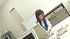 Japanese hussy gets her throbbing pussy toyed in an office