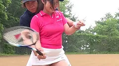 Sporty Japanese bitch Aya Shiomi plays tennis and gets fucked outdoor