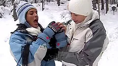 Two lesbians lick and toy cunts in the mountains in extreme scene