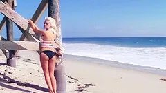 Sizzling Blonde Model Touching Her Fabulous Body On The Beach