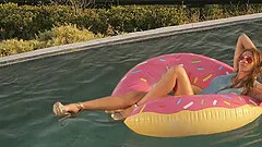 Sizzling Model With Big Fake Tits Touching Her Stunning Body In Her Swimming Pool