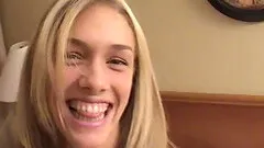 Hot blonde amateur GF sucks dick with facial