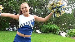 Kinky cheerleader Tiff Bannister blows and gets her twat slammed