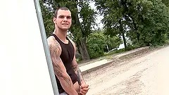 Tattooed poofters Diego and James enjoy banging in public