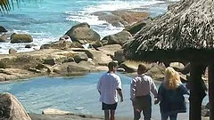 Suzan Nielsen gets sandwiched on a rocky beach in MMF clip