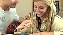 Skinny blonde coed Cindy gets her pussy pounded from behind