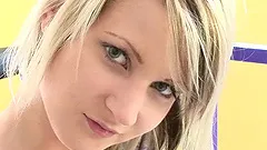 Tattooed busty blondie Candy Lover masturbates with a toy